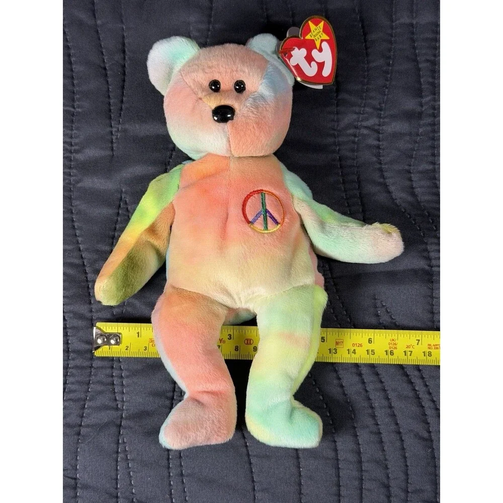 Ty Beanie Baby Peace Bear 1996 Tie Dye Plush w/ Hang Tag Style 0405 Vintage